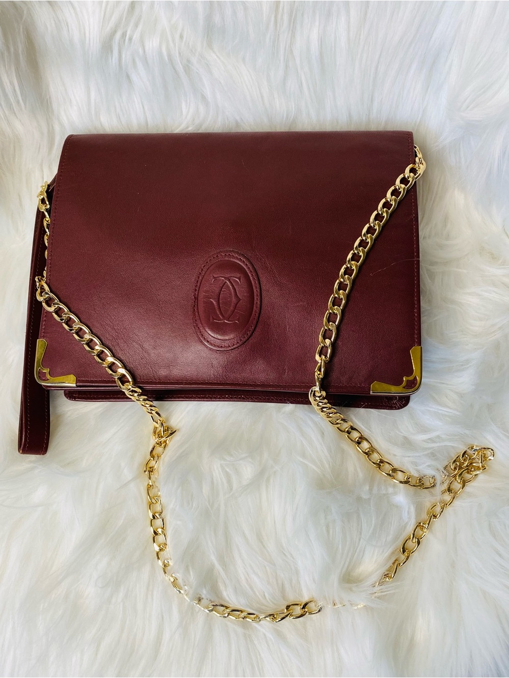 Cartier Vintage Must de Cartier 21 Bordeaux leather Clutch/Bag Conversion Auth.